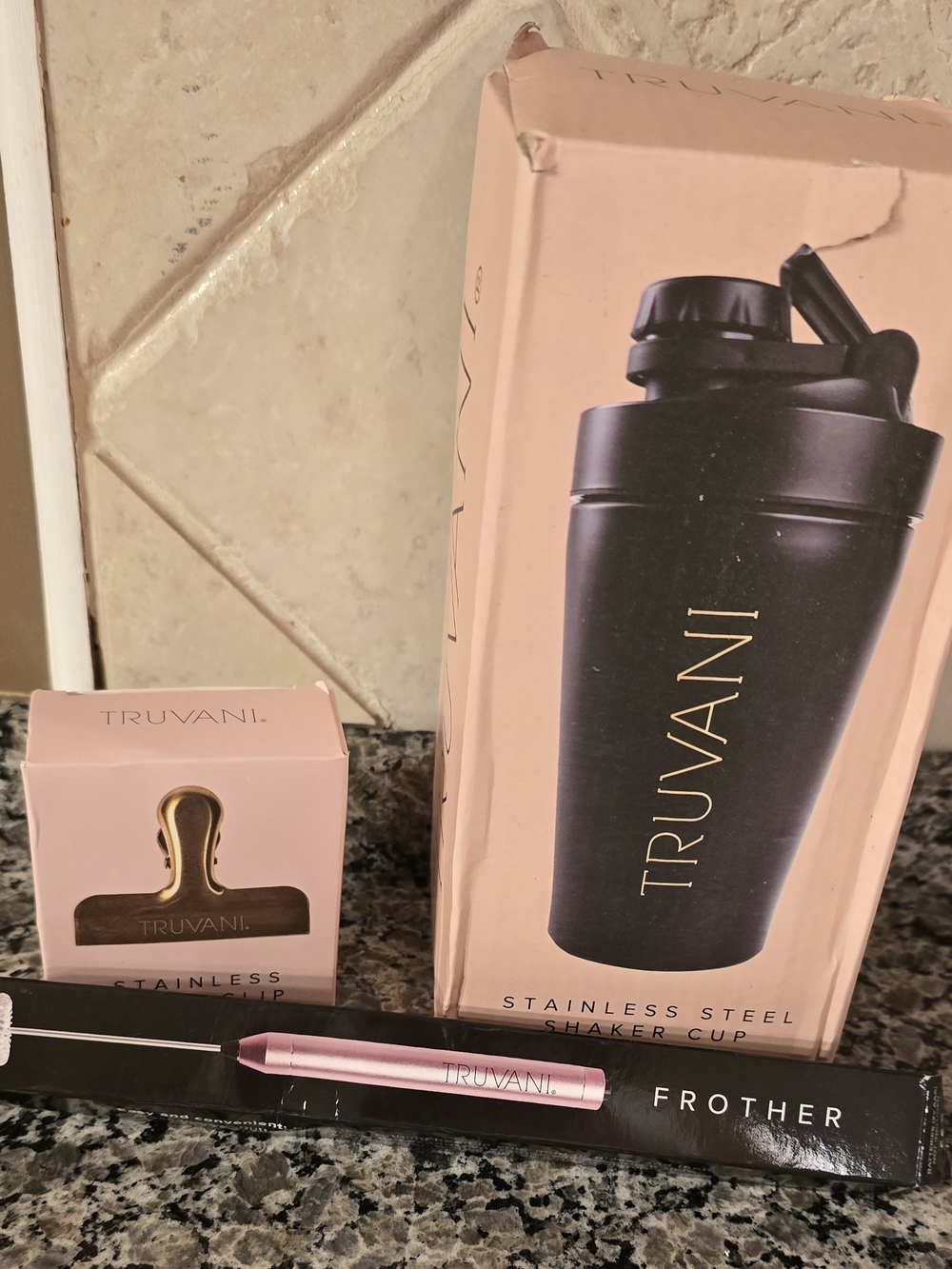 Black Stainless Steel Shaker Cup with Pink Frother